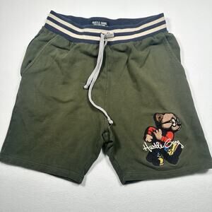 Hustle Gang Sweat Shorts 2X Green Embroidered Bear Gym Workout Streetwear Zipper